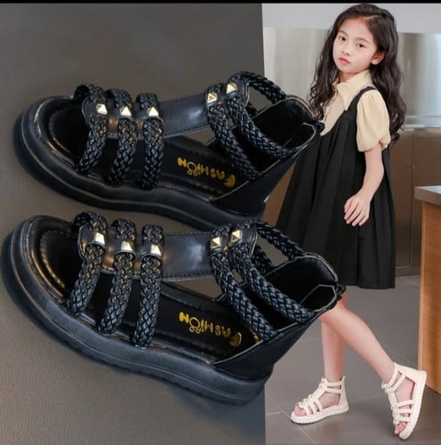 الفتيات صندل بتصميم روماني المفتوحة تو مضفر بلون ع...