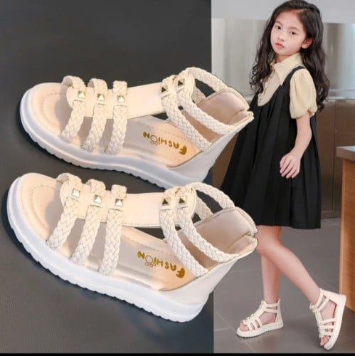 الفتيات صندل بتصميم روماني المفتوحة تو مضفر بلون ع...