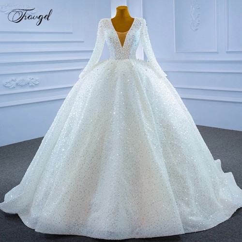 فساتين زفاف الأميرة من Traugel برقبة دائرية وأكمام...