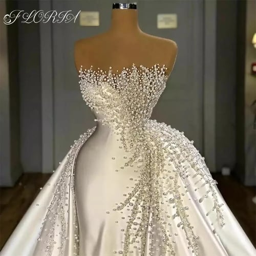 فستان زفاف أنيق مرصع باللؤلؤ من Vestido De Noiva ف...