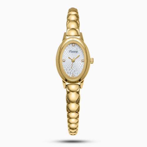 ساعة نسائية حصير باللون الذهبي