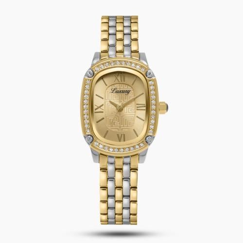 ساعة نسائية بتصميم ناعم باللون الذهبي والفضي