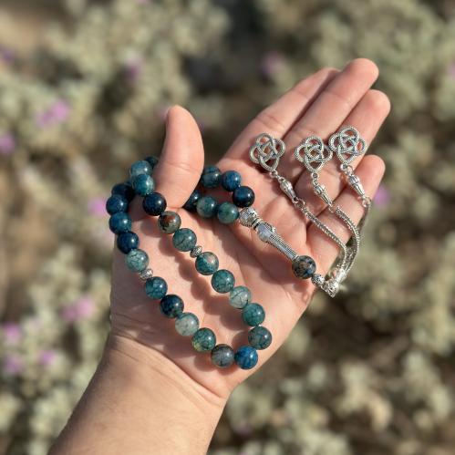 سبحة عقيق برازيلي - اخضر مخلوط