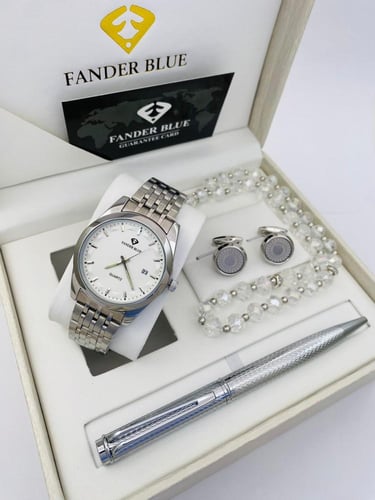 طقم ساعه رجالي فضي