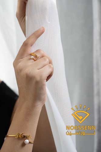 اسواره وخاتم مطلي بالذهب تصميم انجليزي مع لولو