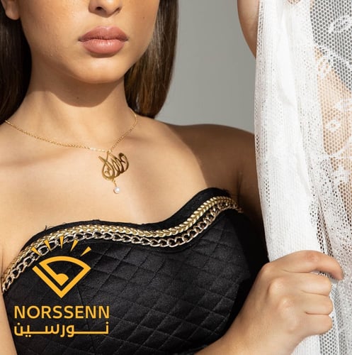 تعليقة رقبه مطلية بالذهب تصميم عربي مع لولو