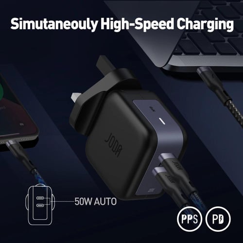 جودا شاحن جداري 50 واط بمنفذين USB-C