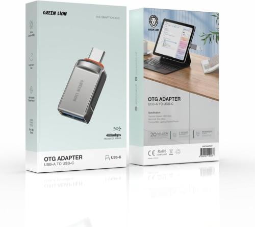 جرين ليون محول OTG من USB-A إلى USB-C – رمادي