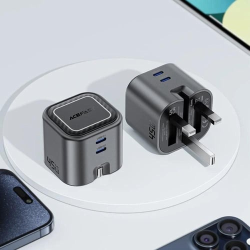 Acefast شاحن GaN بقوة 65W مع كابل USB-C مزدوج