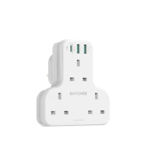 راف باور - فيش جداري 3 مداخل مع منفذين USB ومنفذ ت...