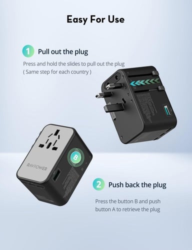 راف باور شاحن سفر 100W GaN بـ3 منافذ USB‑C + منفذ...