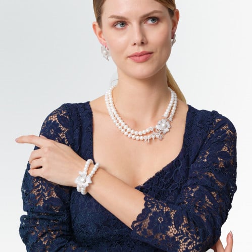 طقم وردة الأوركيد - طقم لولو طبيعي زراعي - فضة عيا...