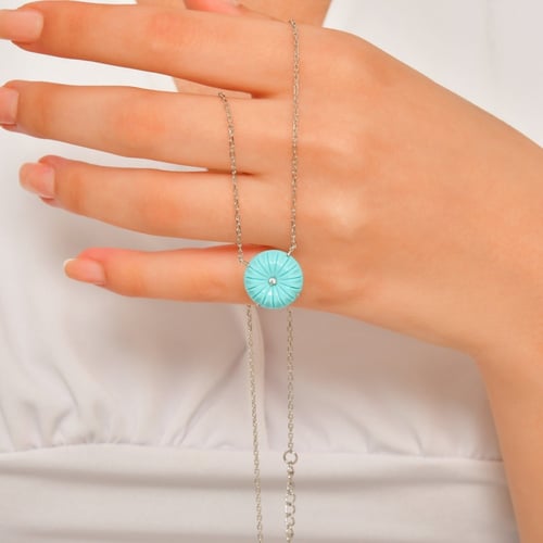 قلادة فضة نسائية بأحجار الزيركون الزرقاء - قلادة ا...