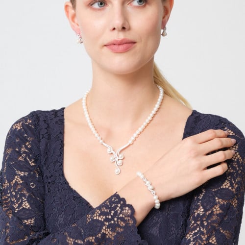 طقم بسمة - طقم لؤلؤ طبيعي زراعي - فضة عيار 925