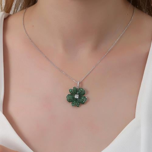 سلسال فضة 925 باحجار زركون الخضراء - سلسال الجوهرة...