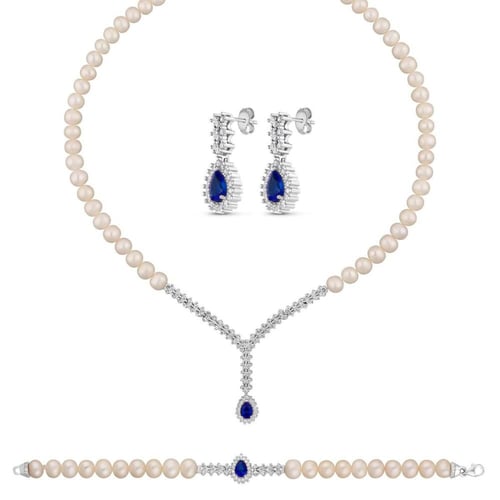 طقم جمانة - طقم لؤلؤ طبيعي زراعي - فضة عيار 925