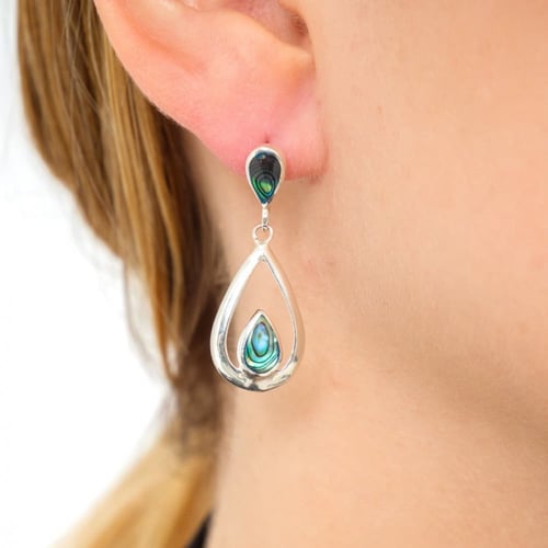 حلق فضة عيار 925 - احجار خضراء - حلق الدمعة