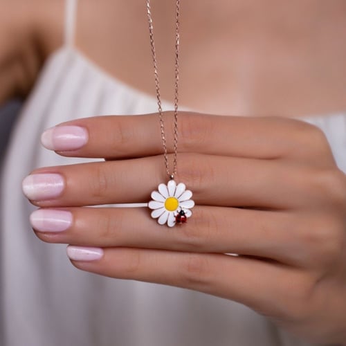 قلادة فضة 925 قلادة الدعسوقة اللون الفضي