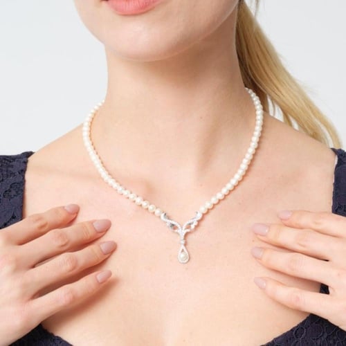 طقم لؤلؤ طبيعي زراعي - طقم سُدى - ابيض