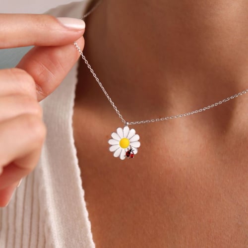 قلادة فضة 925 قلادة الدعسوقة اللون الفضي