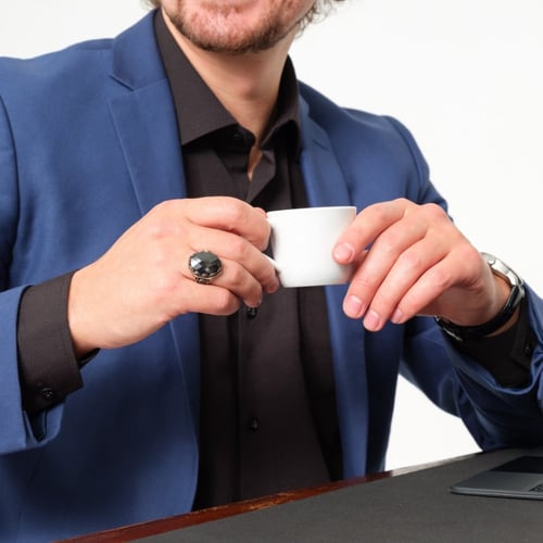 خاتم رجالي فخم حجر اسود - فضة عيار 925 - خاتم الرض...