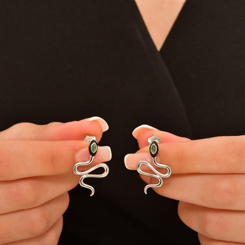 حلق ثعبان فضة عيار 925 بأحجار زيركون ماسية