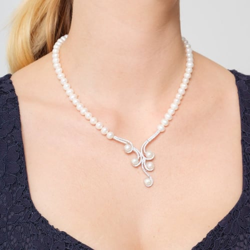 طقم بسمة - طقم لؤلؤ طبيعي زراعي - فضة عيار 925