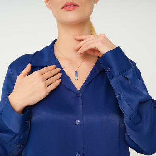 سلسال بالاسم مطلي ذهب - أحجار زرقاء - سلسال حنين