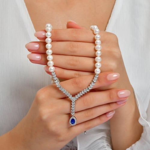 طقم جمانة - طقم لؤلؤ طبيعي زراعي - فضة عيار 925