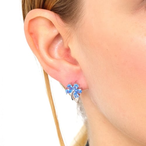 حلق فضة مطلي ذهب - أحجار لون أزرق - حلق زهرة الحب