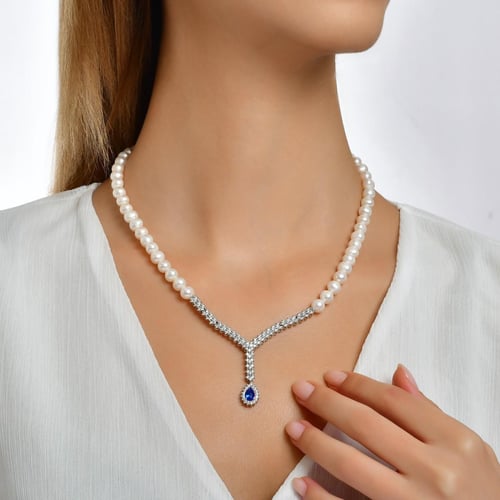 طقم جمانة - طقم لؤلؤ طبيعي زراعي - فضة عيار 925