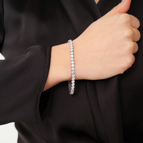 أسوارة نسائية فضة عيار 925 مرصعة بأحجار زركون - أس...