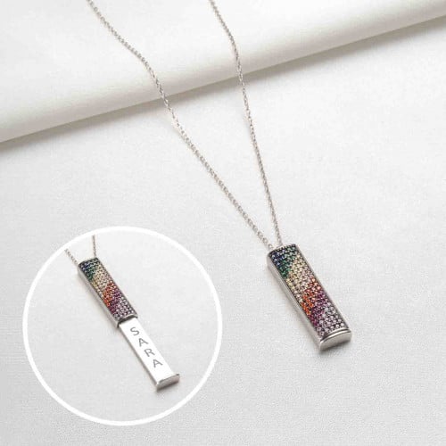 سلسال فضة بالاسم - أحجار ملونة - سلسال حنين