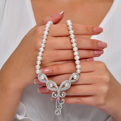 طقم إشراقة - طقم لؤلؤ طبيعي زراعي - فضة عيار 925