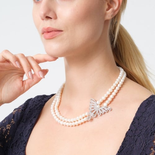 عقد فراشة السمو - عقد لولو طبيعي زراعي - تصميم طبق...