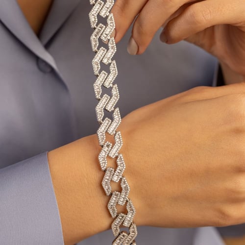 أسوارة فضة عريضة مرصعة بأحجار رزكون - أسوارة ابحار