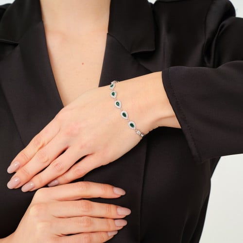 أسوارة نسائية فضة عيار 925 - أحجار خضراء - أسوارة...