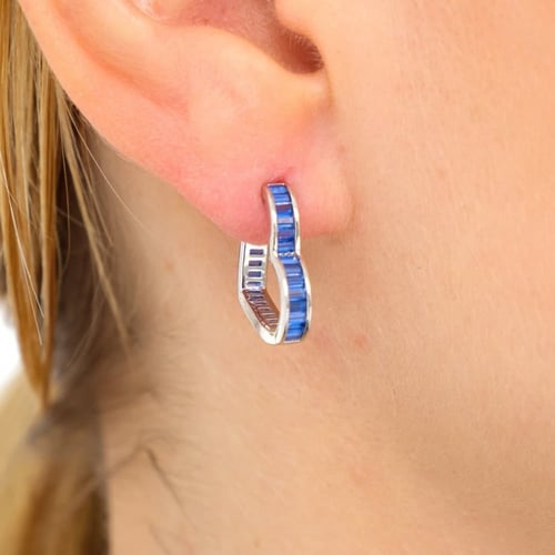 حلق فضة عيار 925 - احجار زرقاء - حلق القلب انت