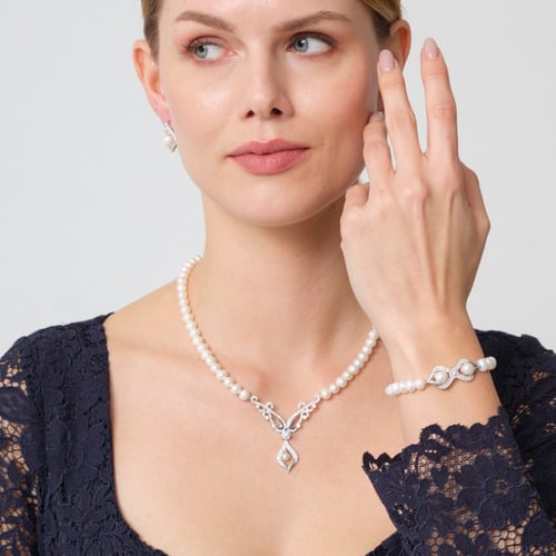 طقم الهنوف - طقم لؤلؤ زراعي طبيعي - فضة عيار 925