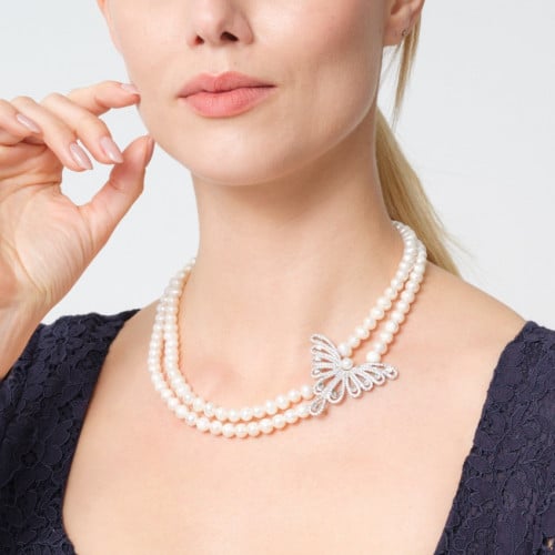 عقد فراشة السمو - عقد لولو طبيعي زراعي - تصميم طبق...