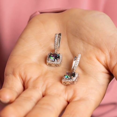 حلق فضة عيار 925 مرصع بأحجار زركون - حلق سٌدى