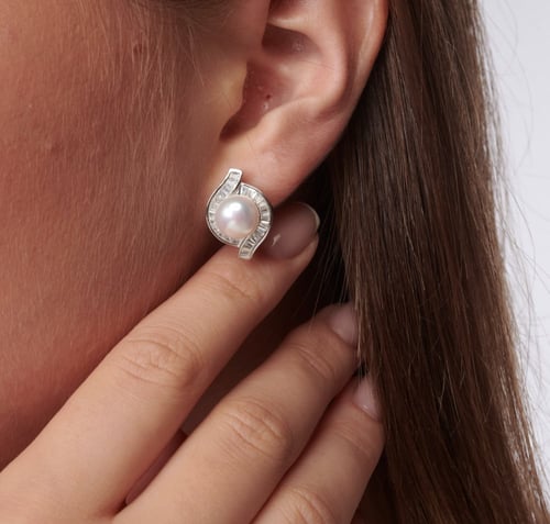 حلق لؤلؤ طبيعي - حلق اذن فضة عيار 925