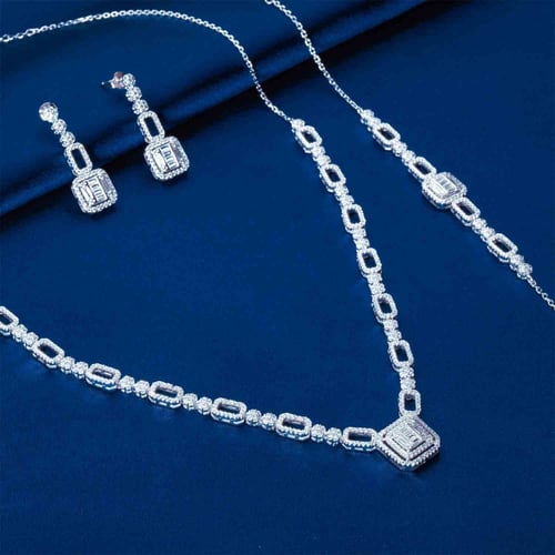 طقم فضة نسائي عيار 925 مرصع بأحجار زركون - طقم باغ...