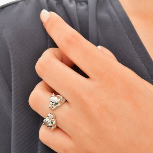 خاتم نسائي فخم من الفضة عيار 925 وحجر زركون أخضر -...