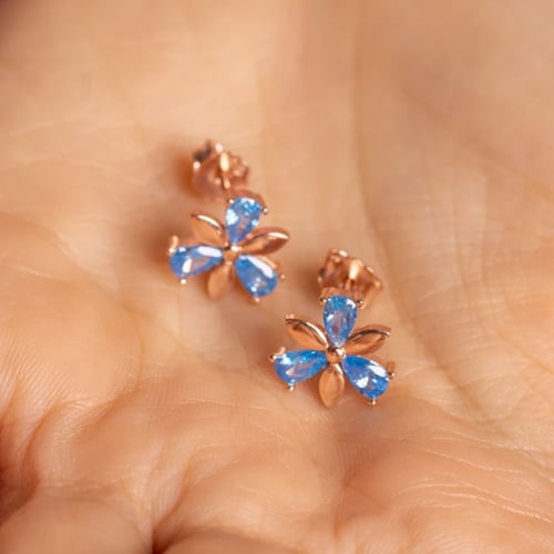 حلق فضة عيار 925 مطلي ذهب - حلق وردة الأوركيد