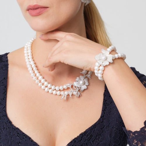 طقم وردة الأوركيد - طقم لولو طبيعي زراعي - فضة عيا...