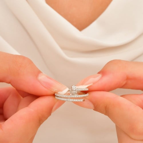 خاتم فضة نسائي بحجر زركون لامع - خاتم الضياء