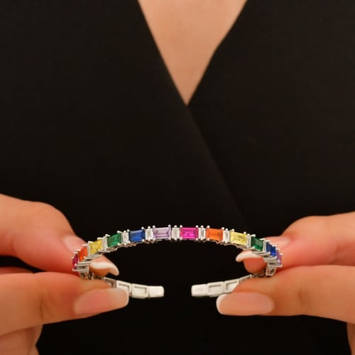 بنجرة فضة بأحجار زركون ملونة - بنجرة ألوان الحياة