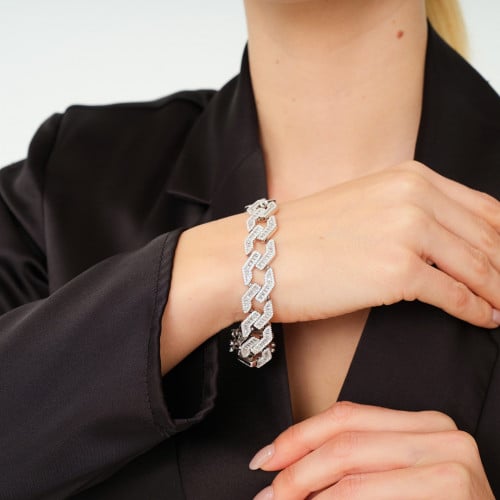 أسوارة فضة عريضة مرصعة بأحجار رزكون - أسوارة ابحار