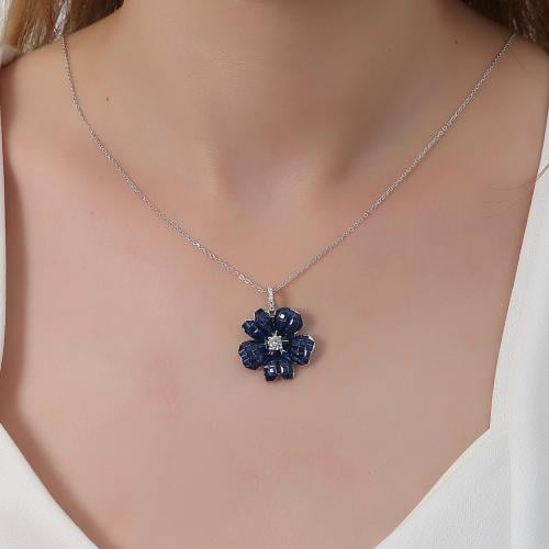 سلسال فضة 925 باحجار زركون الزرقاء - سلسال الجوهرة...